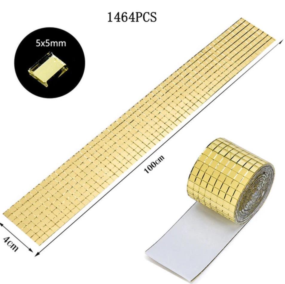 Лента самоклеящаяся зеркальная мозаика акрил 4см х 1м 5х5мм, золото